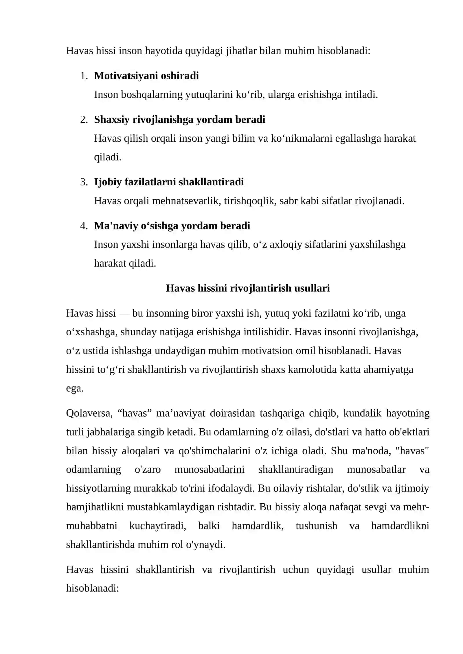 Havas hissini rivojlantirish 4