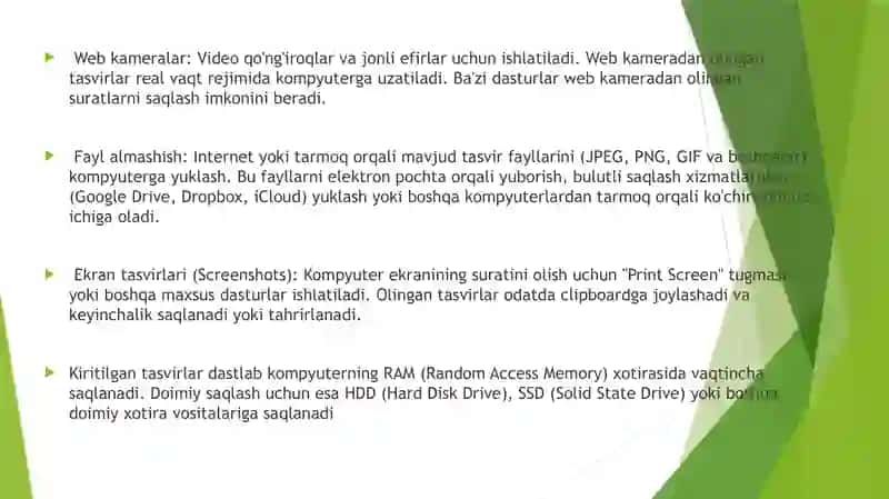 Tasvirlarni kompyuter xotirasiga kiritish, saqlash va sifat tushunchasi, Grafikaning zamonaviy qurilma vositalari 4