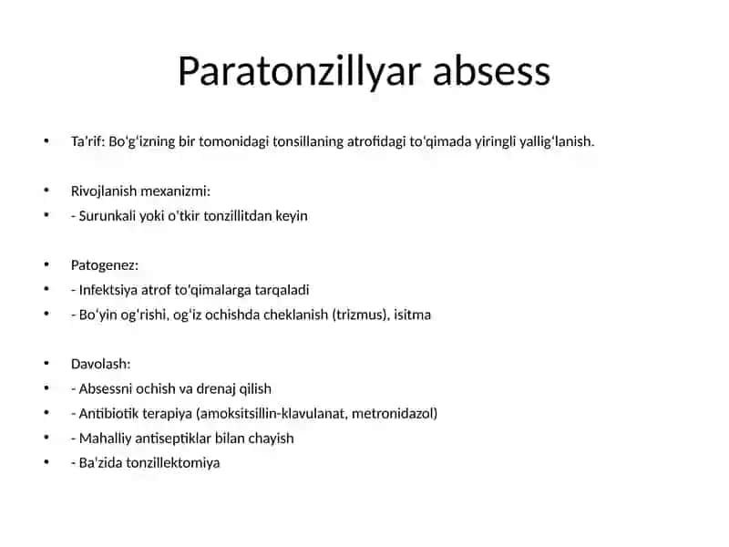 Xalqumorti (retrofaringeal) absess 4