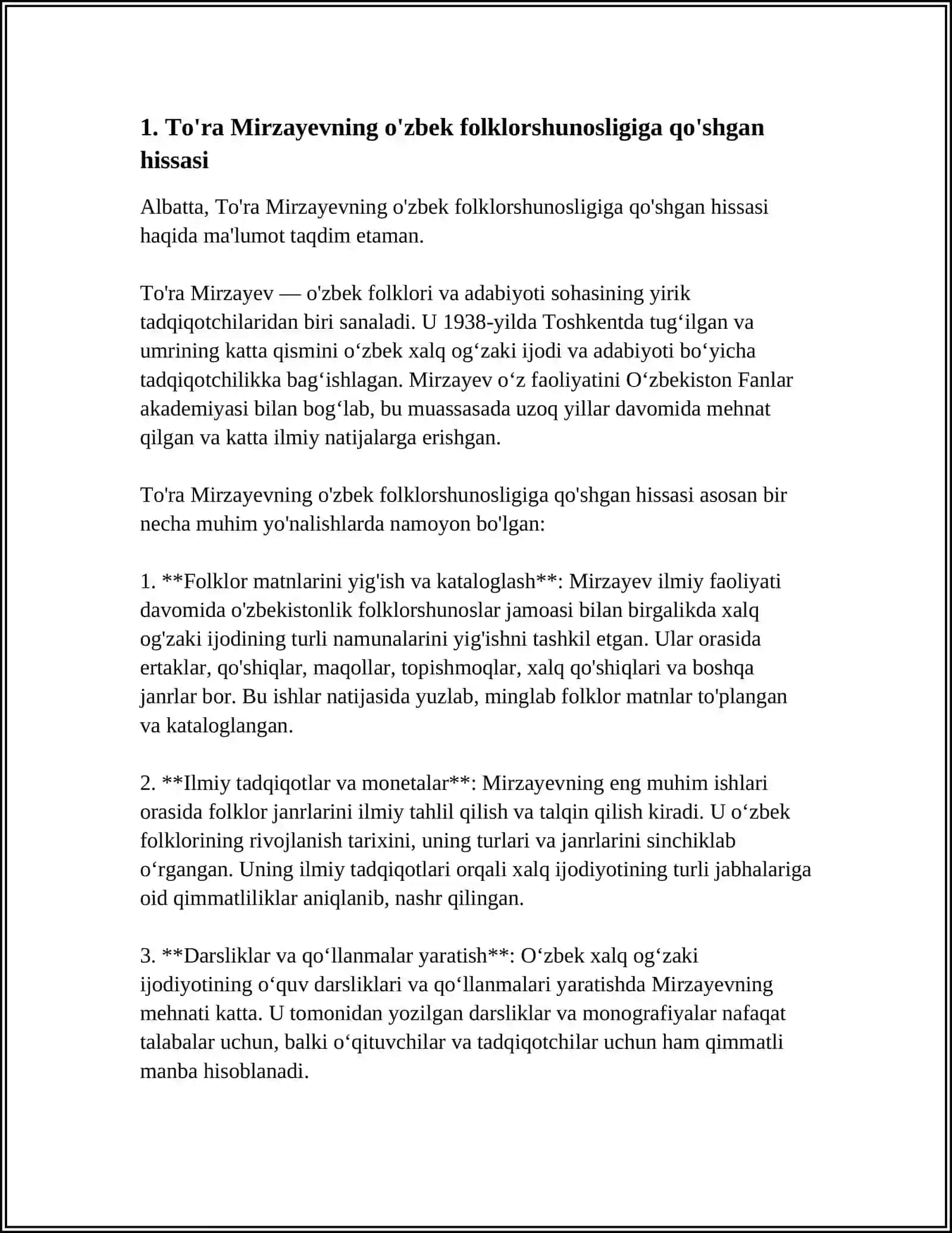 TO‘RA MIRZAYEV VA MAMATQUL JO‘RAYEVLARNING O‘ZBEK FOLKLORSHUNOSLIGIGA QO‘SHGAN HISSASI 4