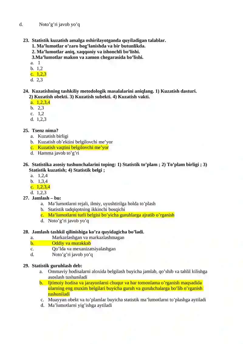 Statistika fanidan yakuniy test savollari javoblari bilan 4