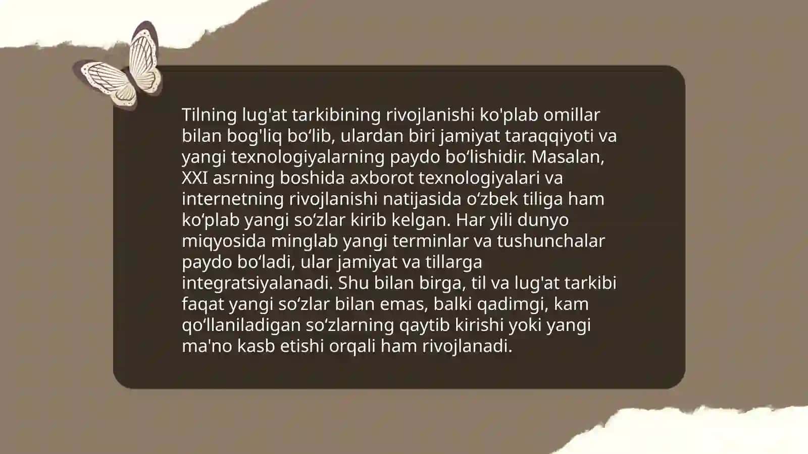 Tilning lug'at tarkibi haqida qo'llanishi doirasiga ko'ra tasnifi 4
