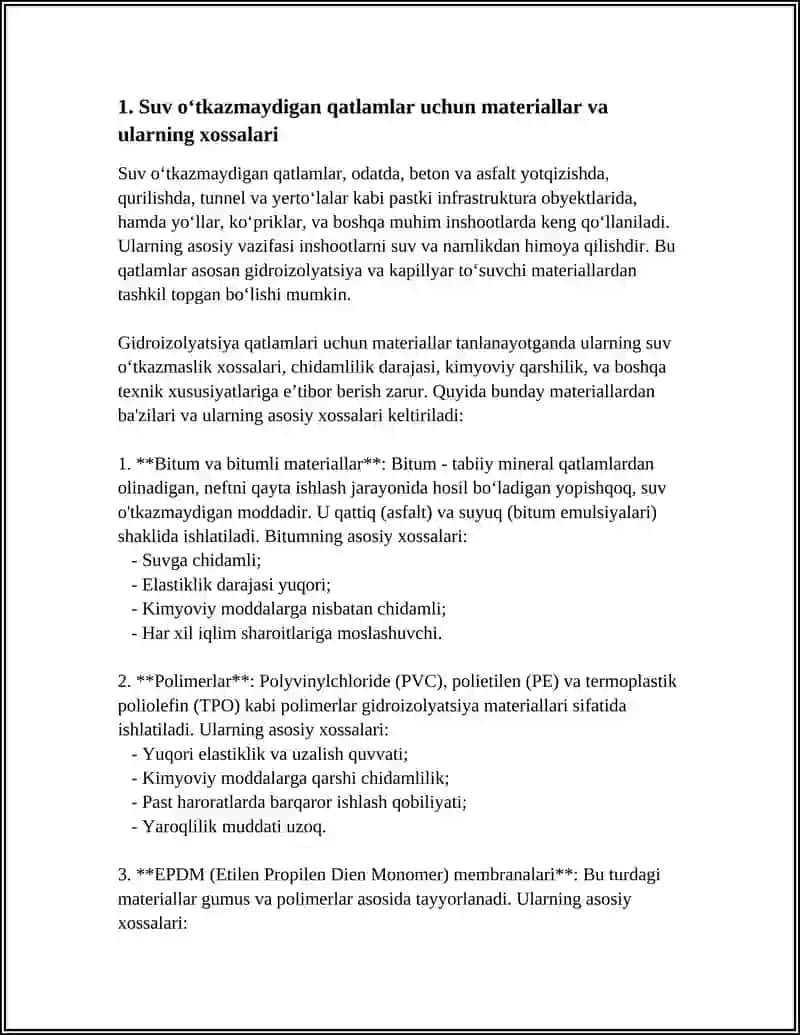 Suv o‘tkazmaydigan va kapillyar to‘suvtar tuzilishi kurs ishi 4
