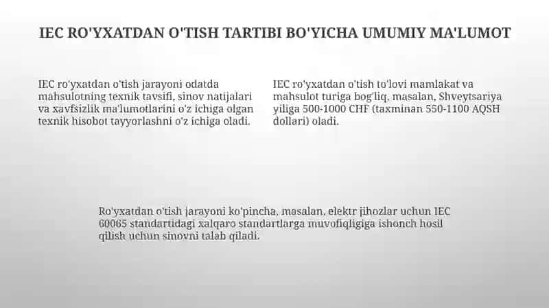Xalqaro elektro texnika komissiyasi (IES) faoliyati 4