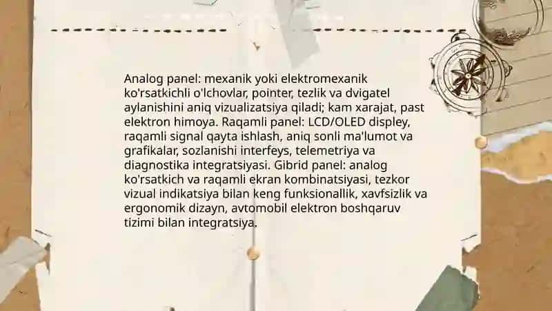 Avtomobil asboblari:turlari va ishlash prinsiplari 4