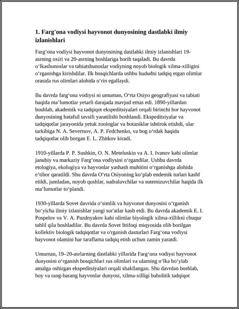FARĞONA VODIYSI HAYVONOT DUNYOSINING OʼRGANILISH TARIXI 4