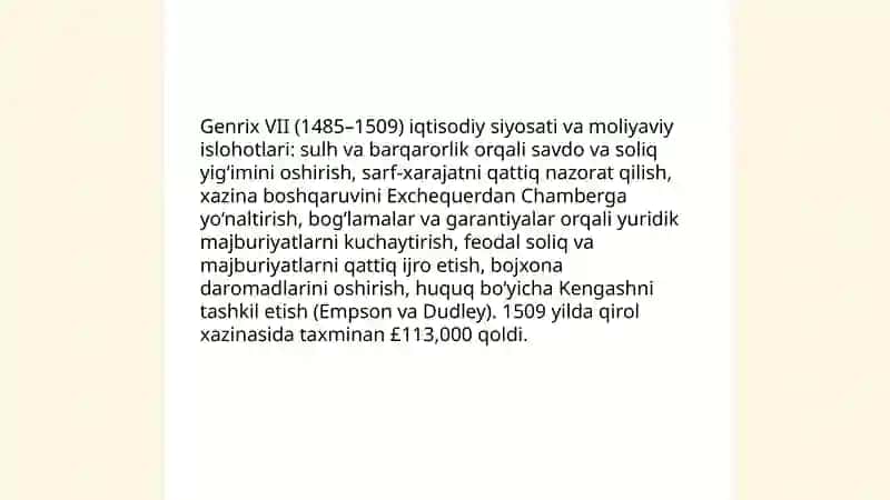 Qirol Genrix VII ning hukmronligi va Tudor sulolasini mustahkamlashi 4