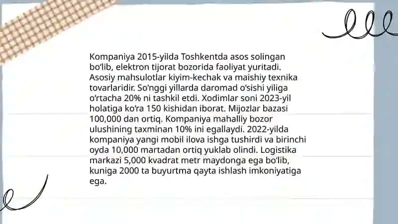 Korxona biznes rejasining tarkibiy qisimlari 4