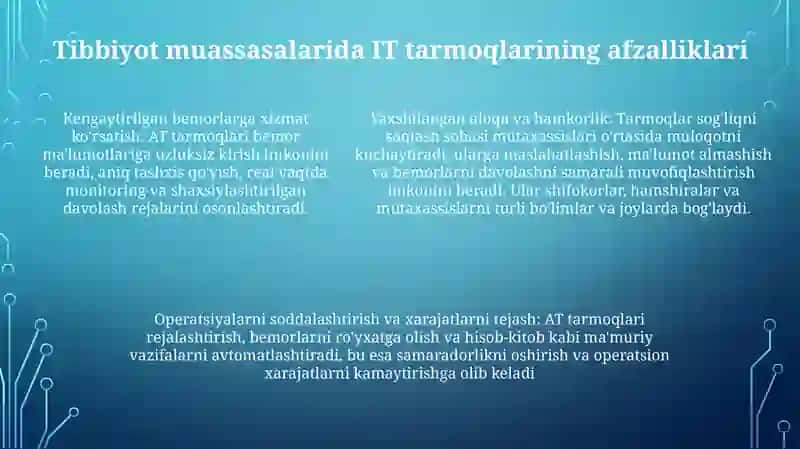 Tibbiy Muassasalarida At Tarmoqlaridan Foydalanish 4
