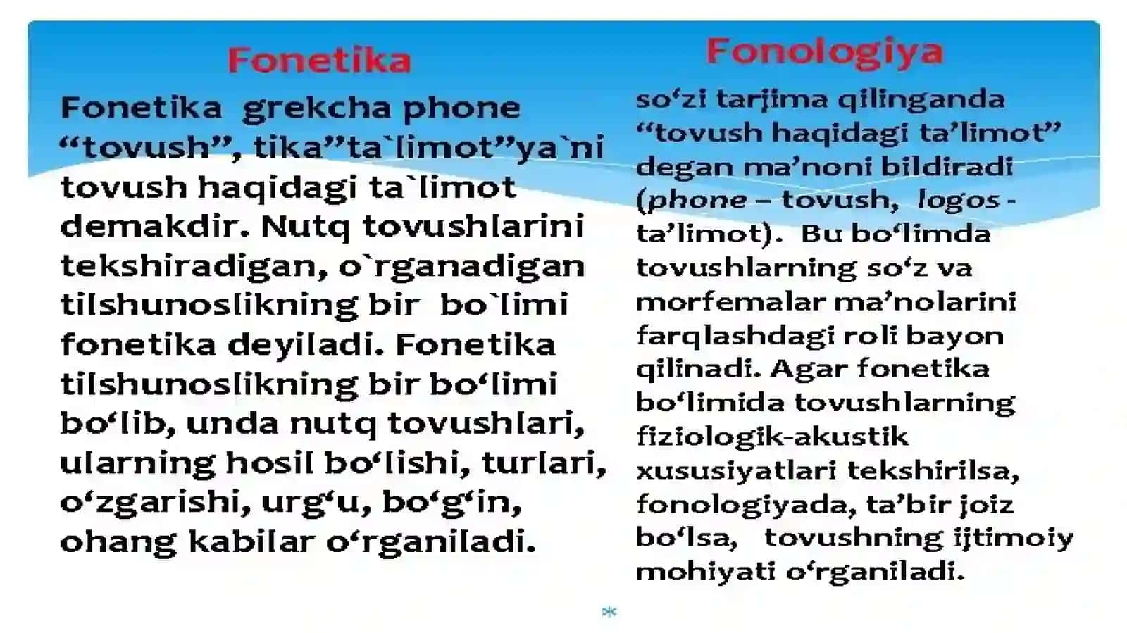 Til sathlari. Fonetika va fonologiya 4