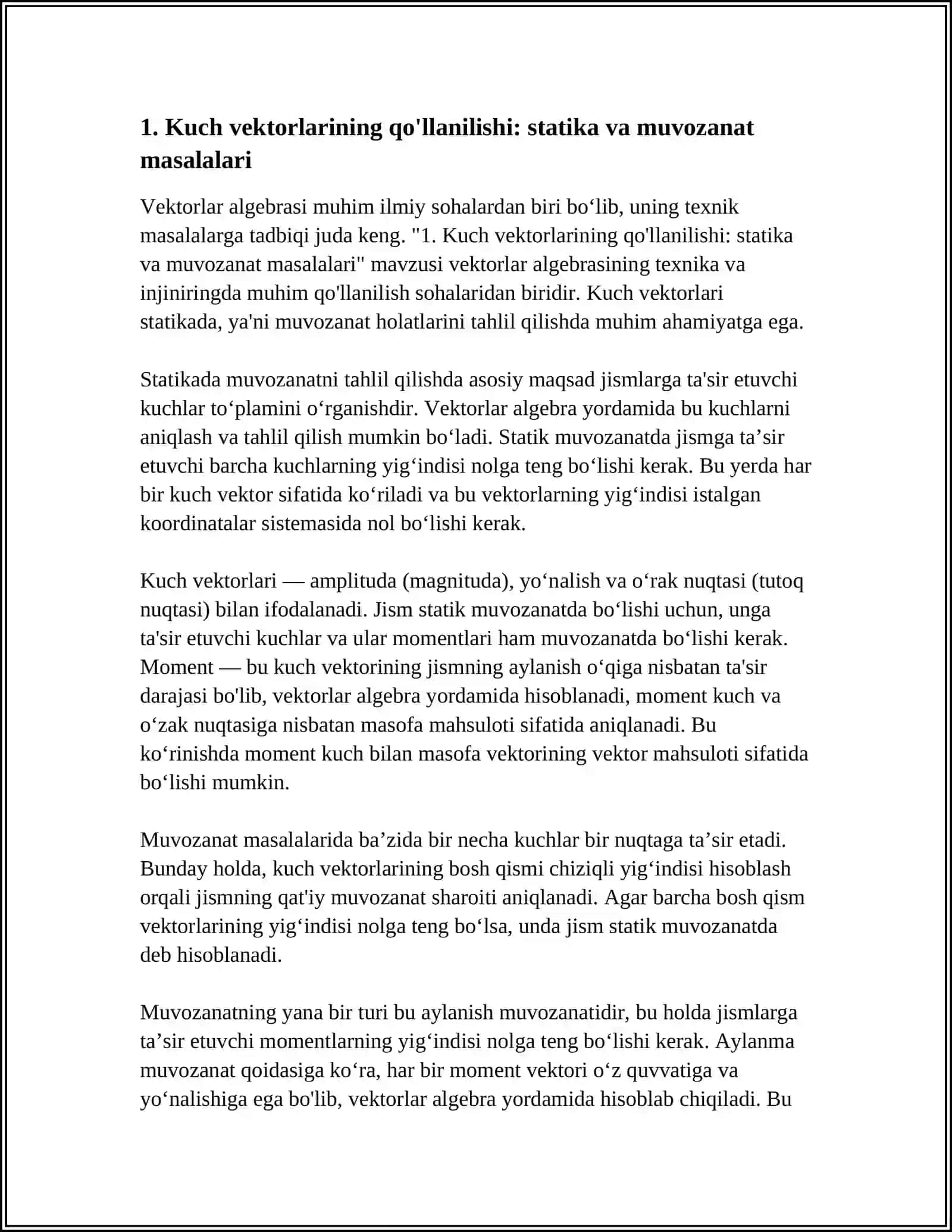 VEKTORLAR ALGEBRASINING TEXNIK MASALALARGA TADBIQI 4