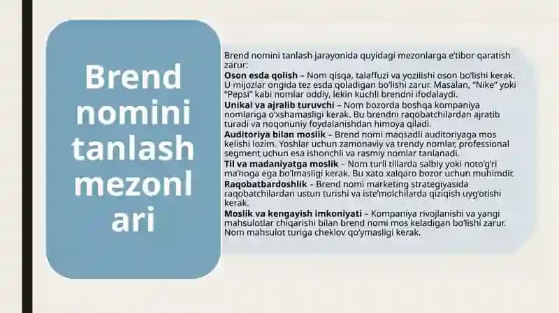 Brend nomini tanlash va uning huquqiy jihatlari 4