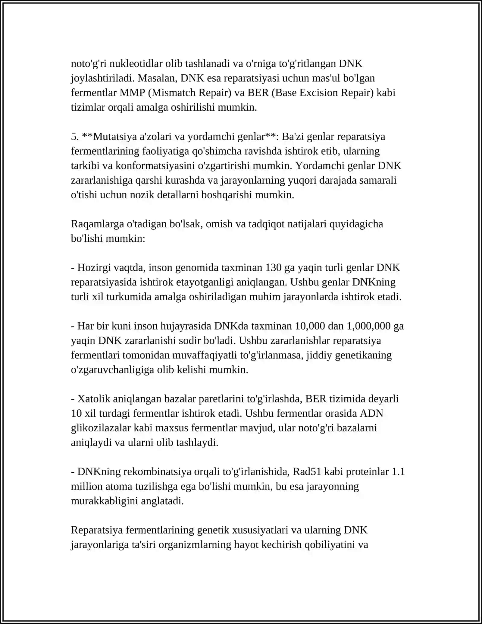REPARATSIYA FERMENTLARI FAOLIYATNING XILMA-XILLIGI. NOALLEL GENLARNING OʻZARO TA'SIRI. PLEYOTROPIYA 4