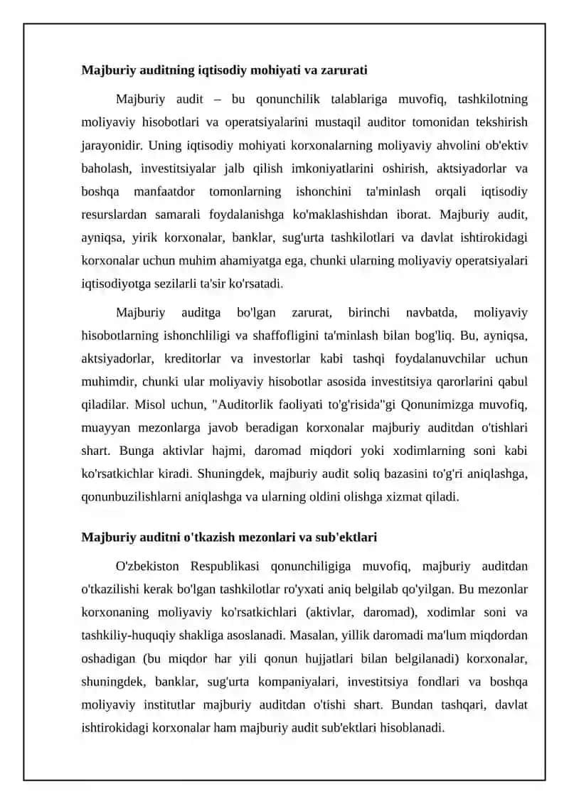 MAJBURIY AUDITORLIK TEKSHIRUVI VA UNI TASHKIL ETISH MASALALARI 4