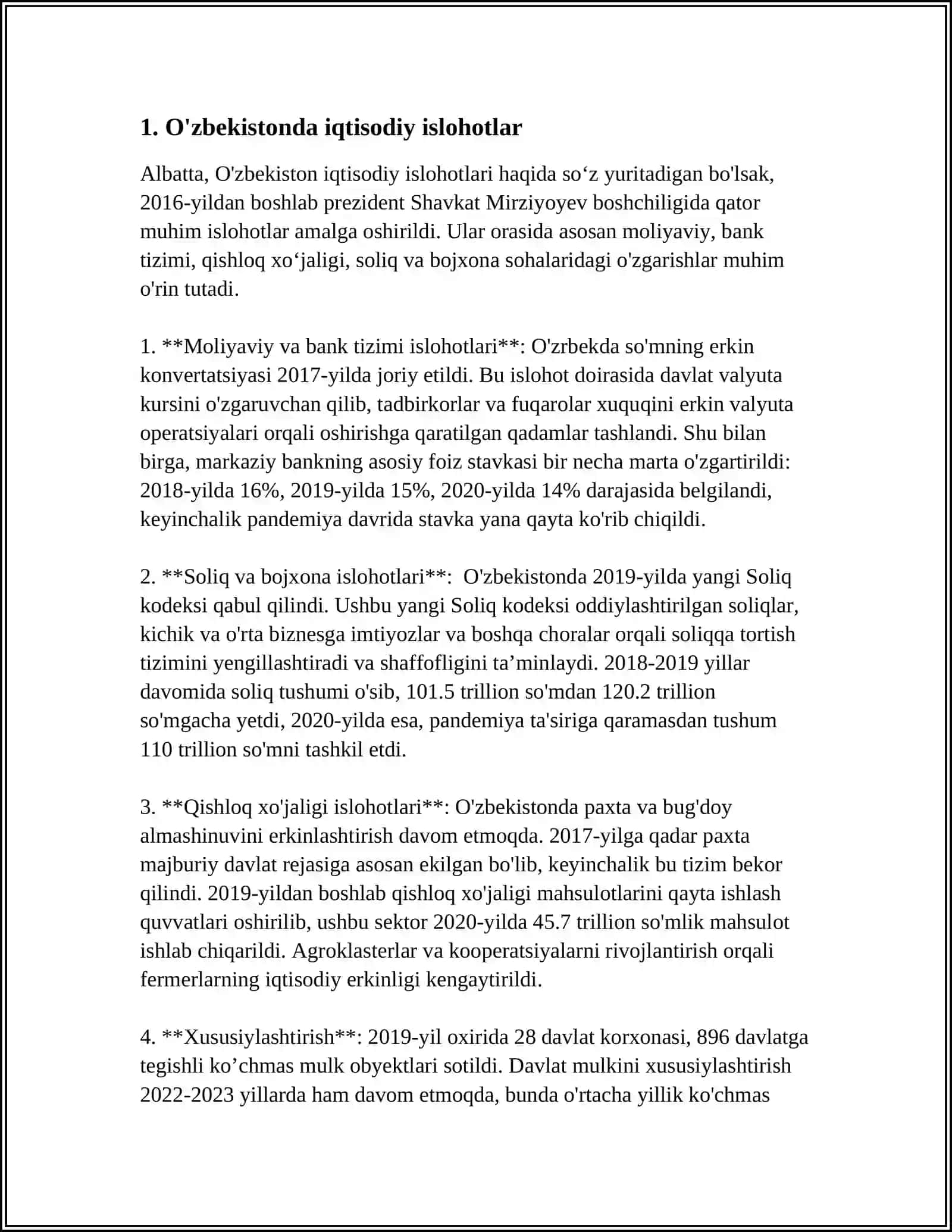 UZOQ MUDDATLI IQTISODIY O’SISH MODELLARI. MOLIYAVIY TIZIM; MUSTAQIL ISH 4