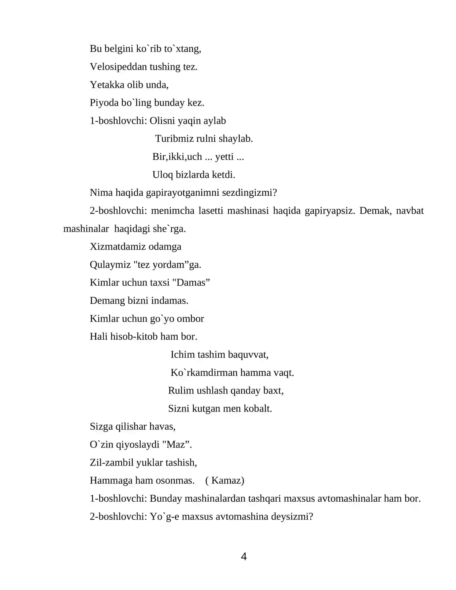 Yo`l qoidasi - umr foydasi tadbir senariysi 4