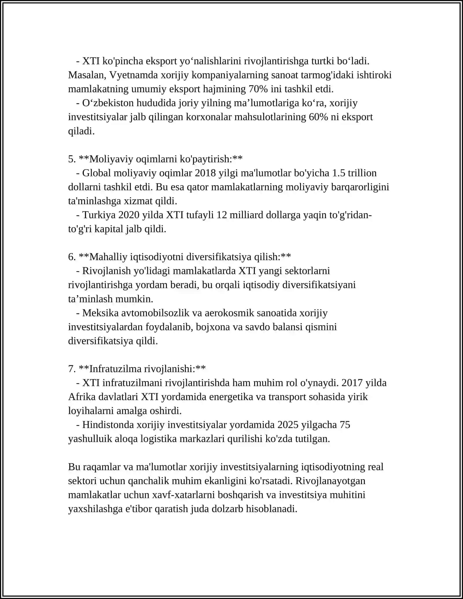 IQTISODIYOTNING REAL SEKTOR KORXONALARNI MOLIYALASHTIRISHDA XORIJIY INVESTITSIYALARNI JALB QILISH MUSTAQIL ISH 4
