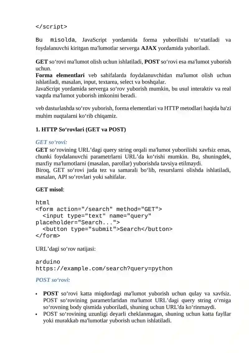 Veb dasturlashda sahifalarga so‘rovlar yuborish (GET, POST so‘rovlari) 4