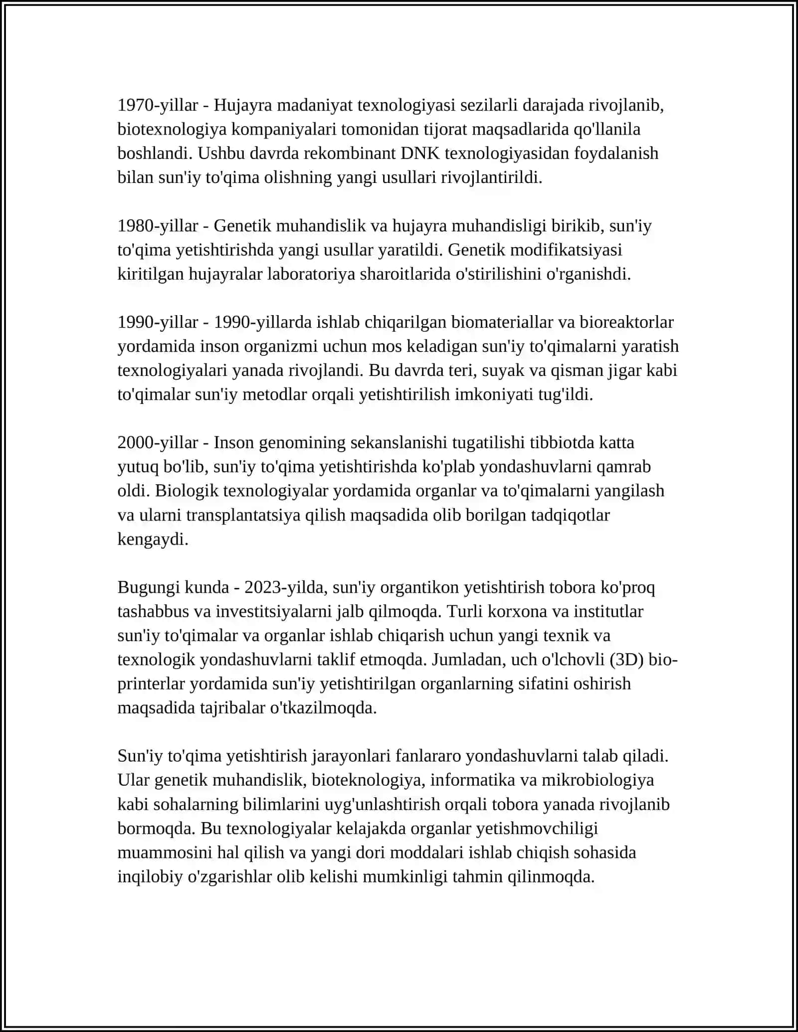 BIRIKTIRUVCHI TOQIMA XILMA-XILLIGI EVOLYUTSION TARAQQIYOTI SUN'IY TOQIMA OSTIRISH 4