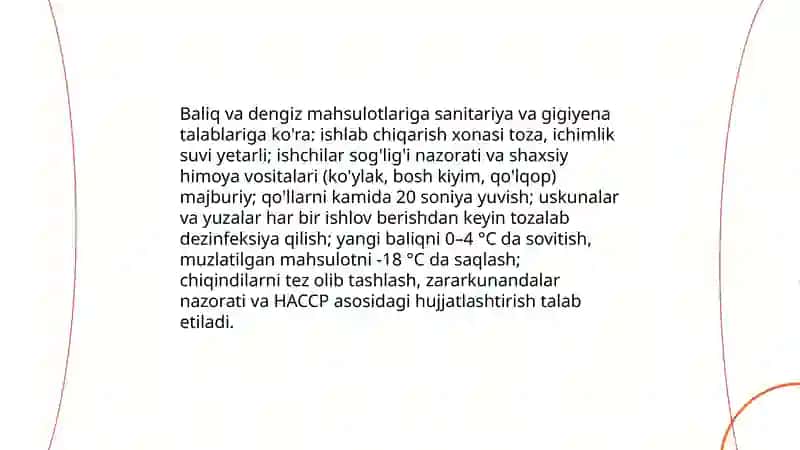 Baliq va dengiz mahsulotlariga dastlabki ishlov berish va ulardan YATM tayyorlash 4