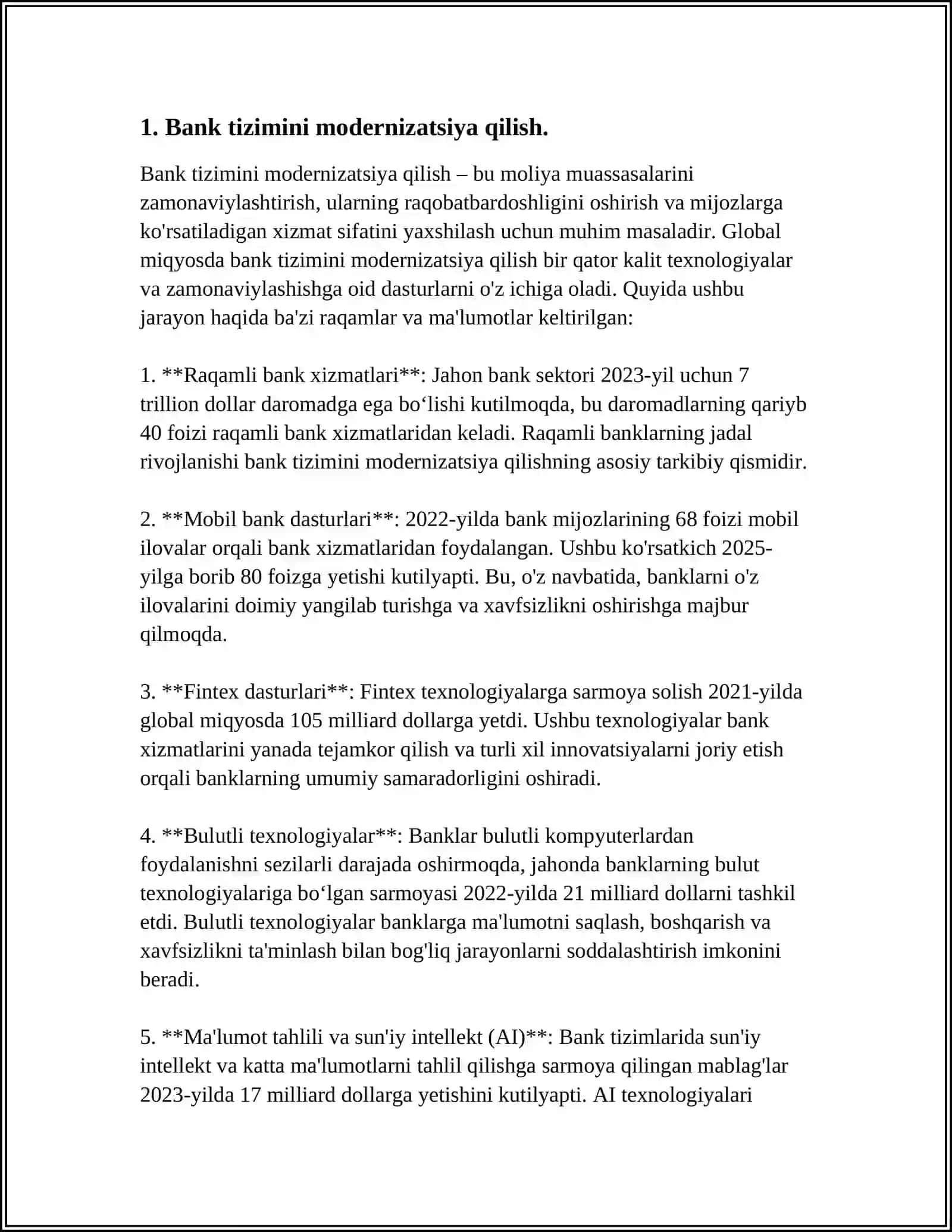 O’ZBEKISTON RESPUBLIKASI BANK TIZIMINI RIVOJLANTIRISH KO’RSATKICHLARI 4