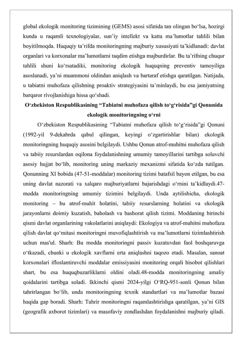 Ekologik monitoring tushunchasi, amalga oshirishdan maqsad va uning turlari 4