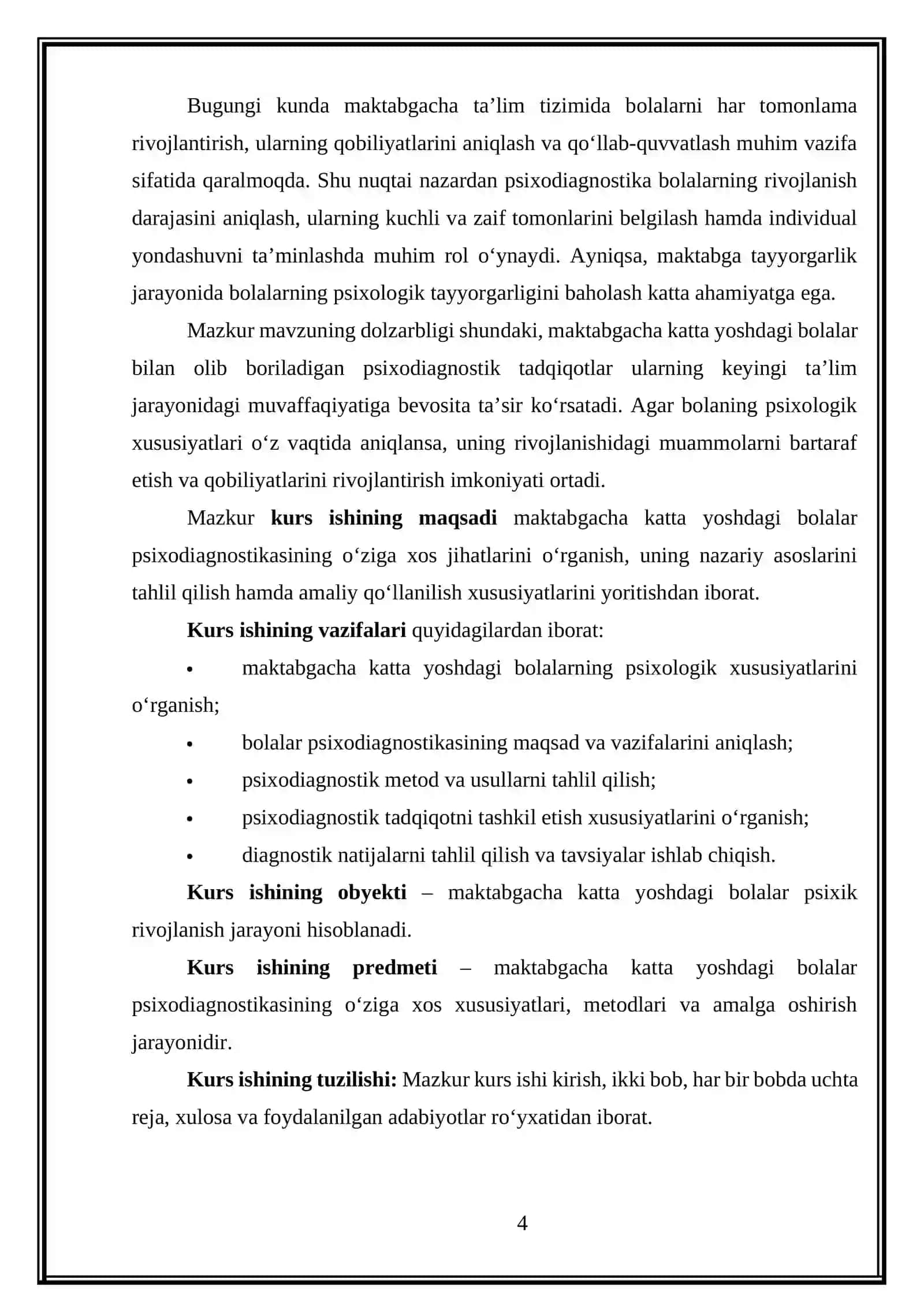 MAKTABGACHA KATTA YOSHDAGI BOLALAR PSIXODIAGNOSTIKASINING O‘ZIGA XOSLIGI 4