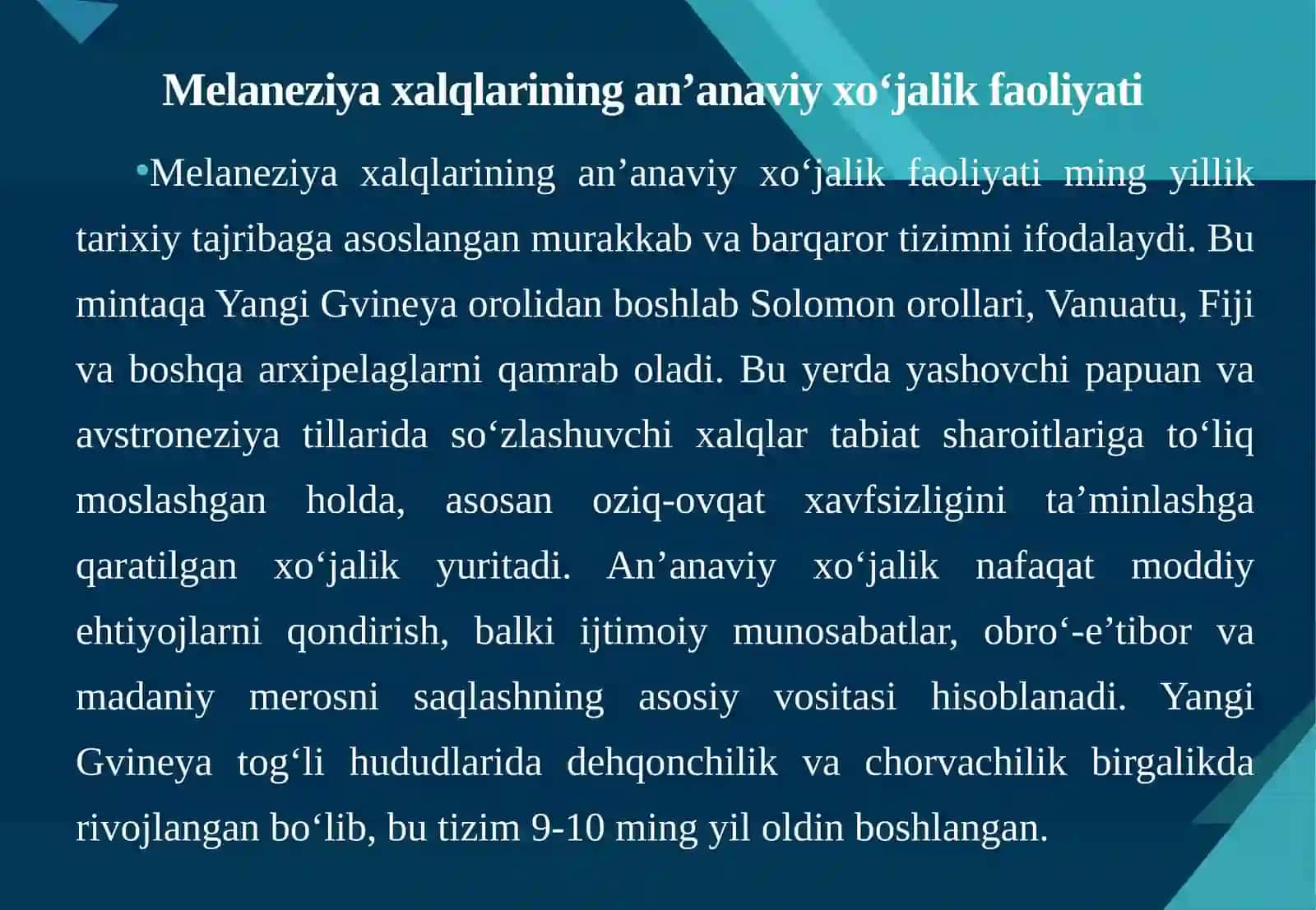 Melaneziya xalqlari xoʻjaligi va madaniyati 4