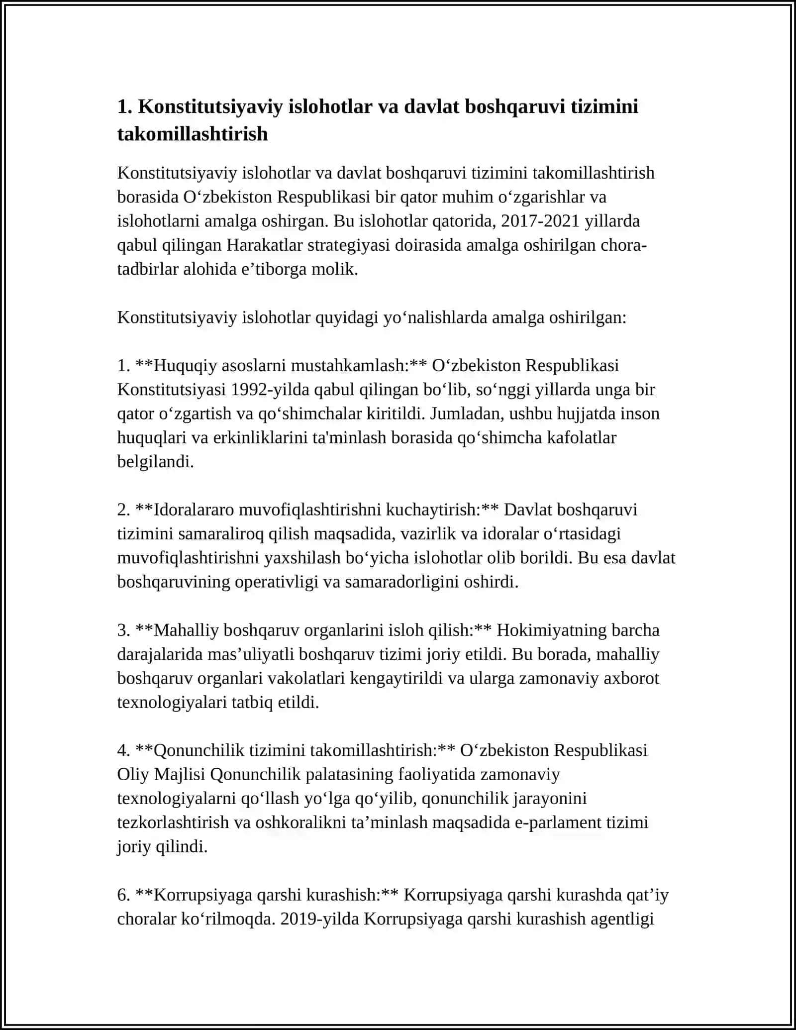 MUSTAQILLIK YILLARIDA DAVLAT BOSHQARUVI TIZIMIDA AMALGA OSHIRILGAN ISLOHOTLAR 4