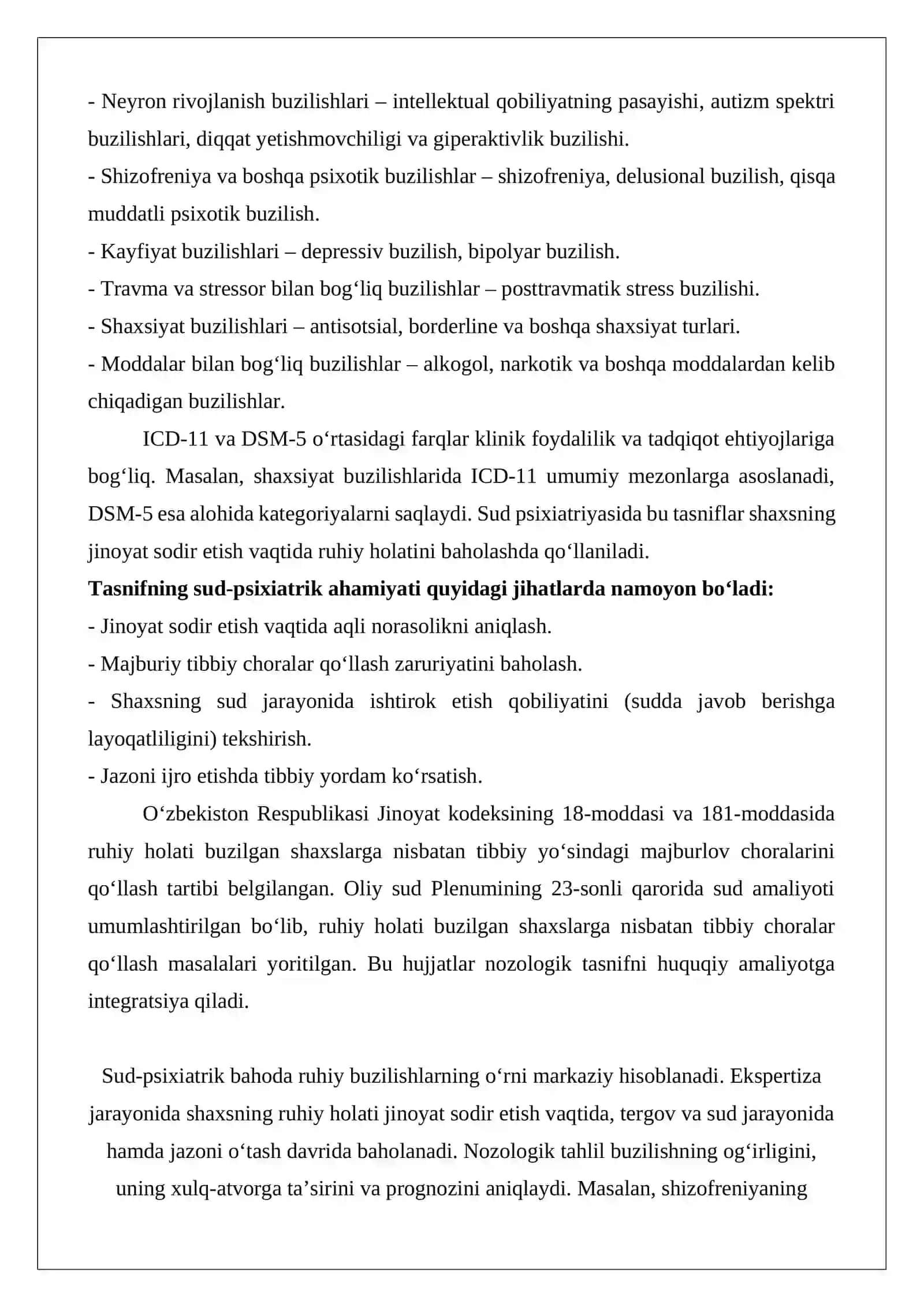 Sud psixiatriya nozologiyasi. Ruhiy buzilishlar: tasnifi va ahamiyati 4
