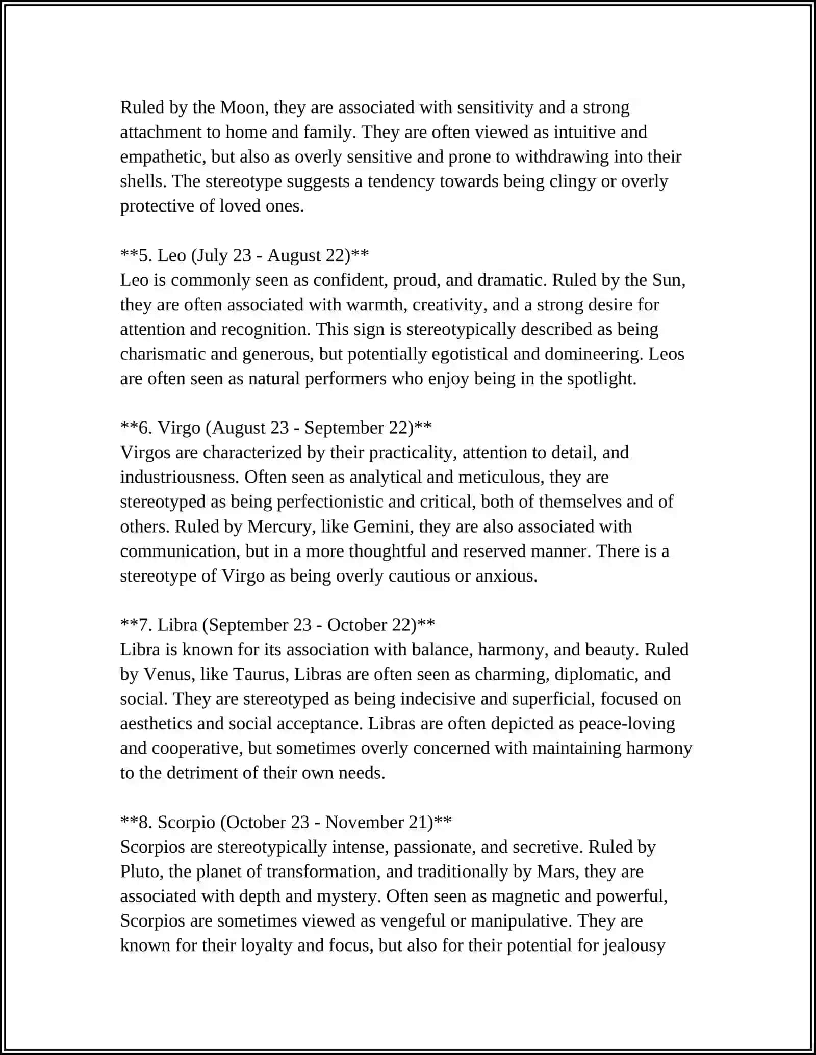 Theme: HOROSCOPES AND STEREOTYPE 4