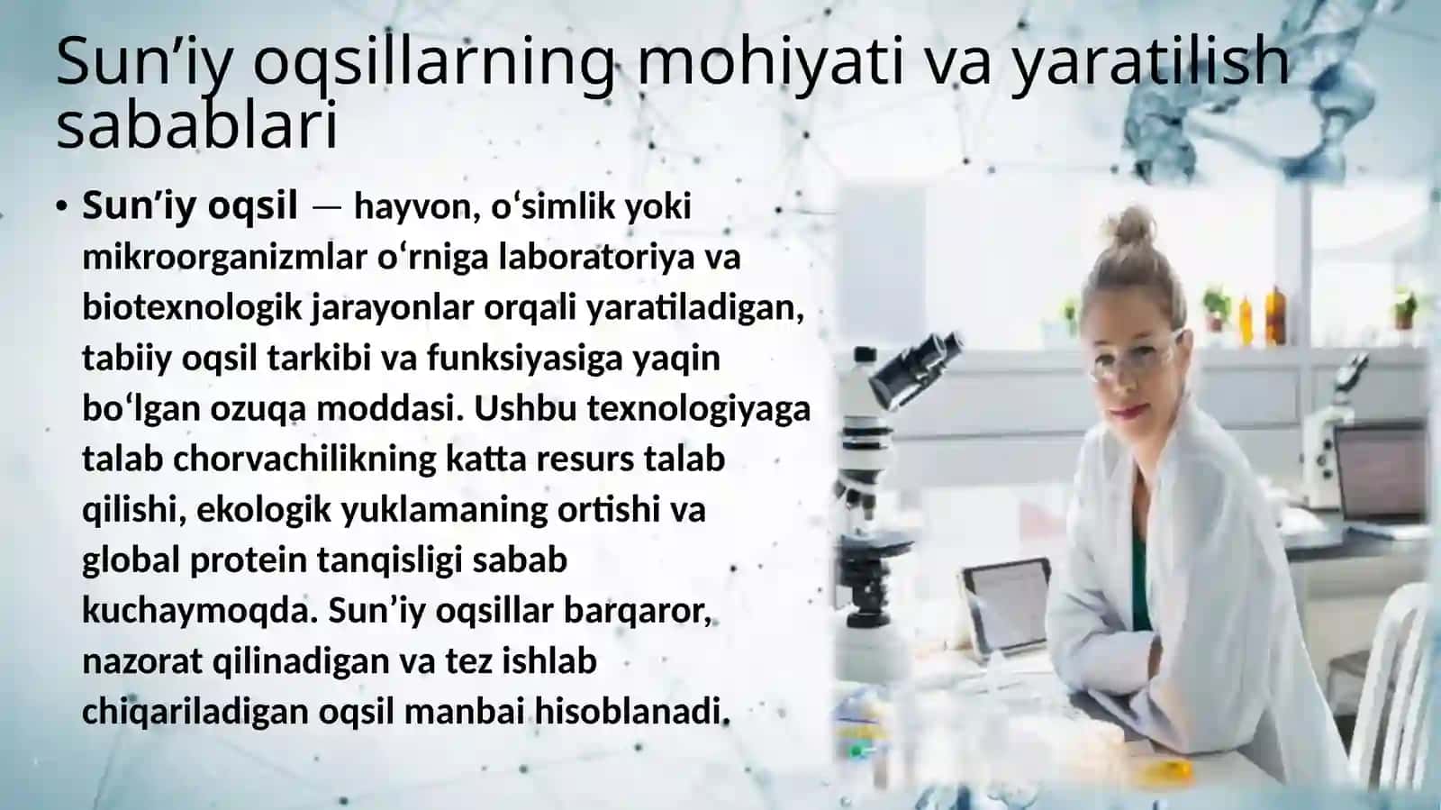 Suniy oqsil ozuqa moddalarning ishlab chiqarilishi va kelgusidagi imkoniyatlar 4