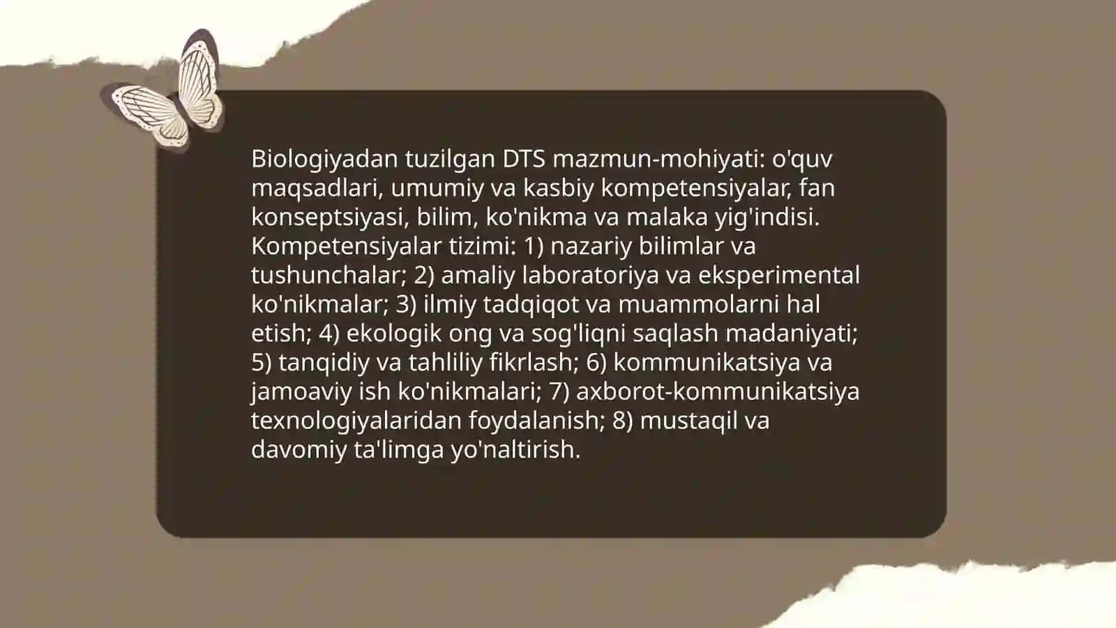 Biologiyadan tuzilgan DTS ning mazmun mohiyati va uni joriy etishning ilmiy metodik asoslari 4