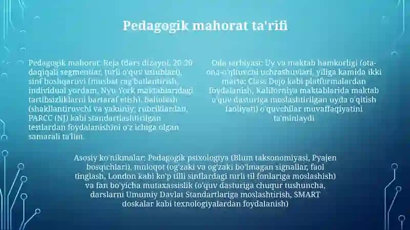 Pedagogik mahorat asoslari va uning tarkibiy qisimlari.Oila tarbiyasi 4