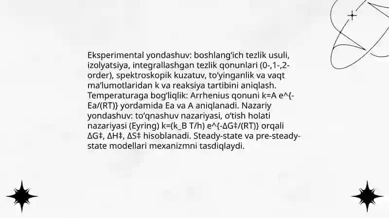 Kimyoviy reaksiyalarning kinetik qonunlari asosida kinetik parametrlarini nazariy aniqlash usullari 4