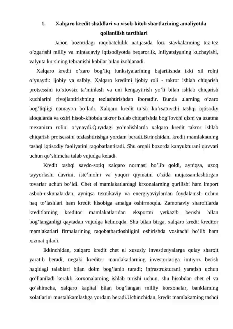 Xalqaro kredit shakllari va xisob-kitob shartlarining qo'llanilishi 4