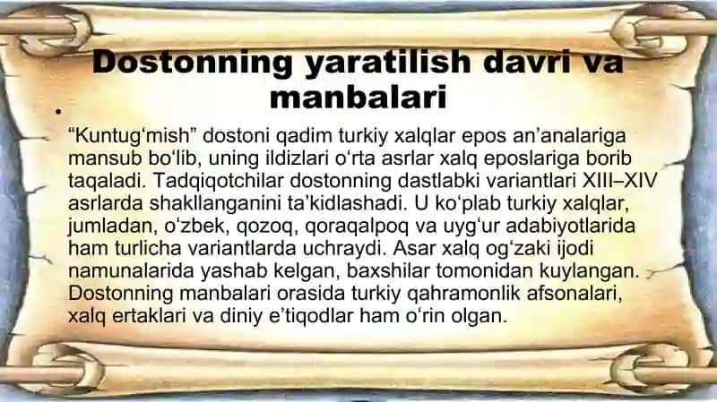 Kuntugʻmish dostonining gʻoyaviy badiiy xususiyatlari 4