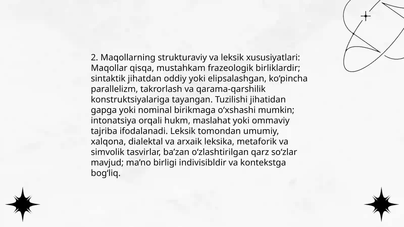 Oʻzbek xalq ogʻzaki ijodi: xalq maqollari, topishmoqlari, qoʻshiqlari va xalq dostonlari 4