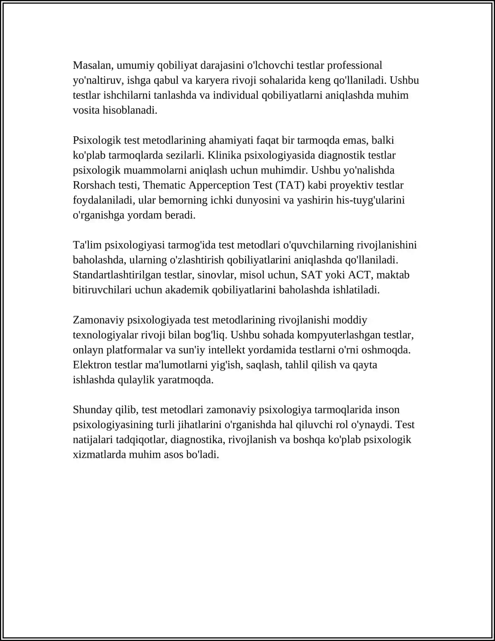 Test metodlarini zamonaviy psixologiya tarmoqlarida qo'llash 4