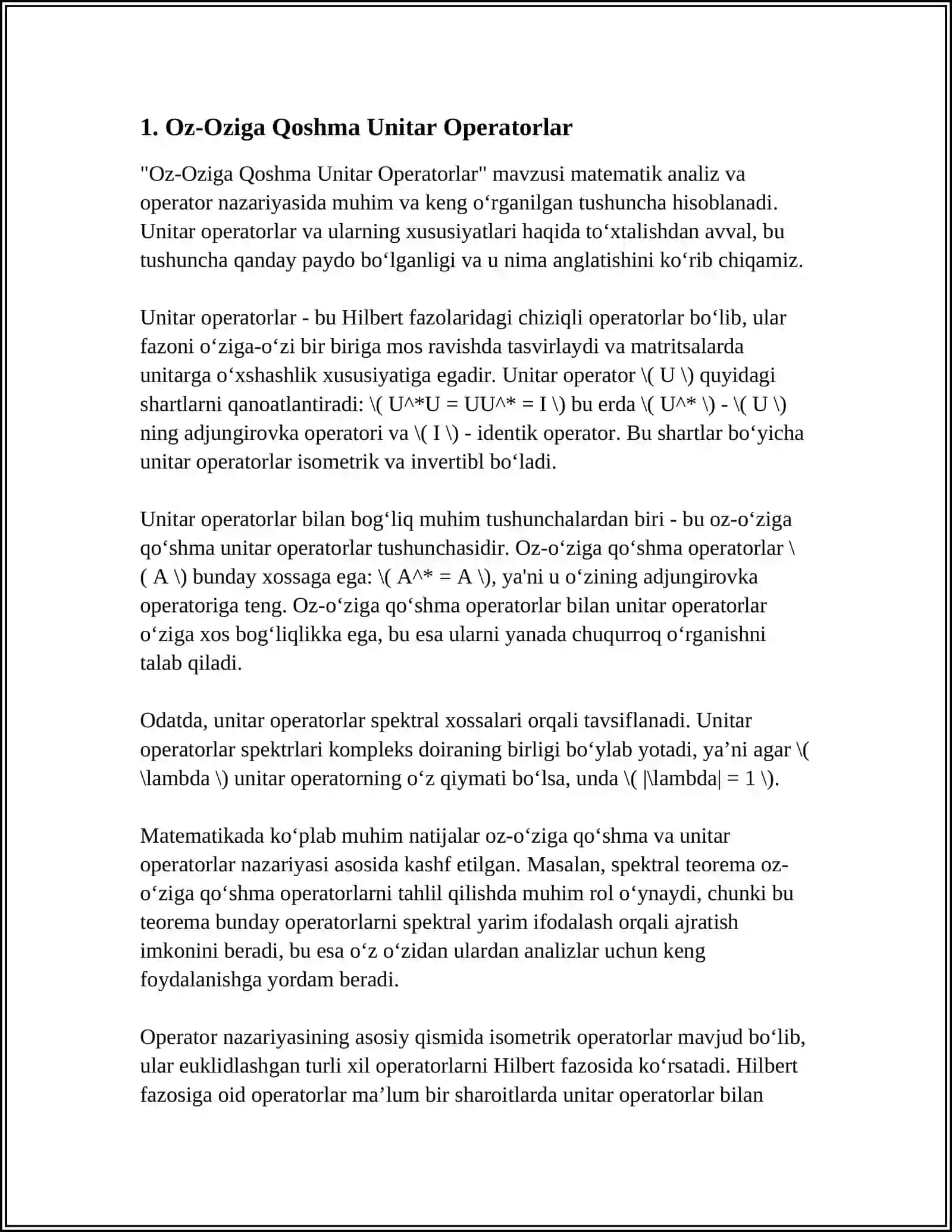OZ-OZIGA QOSHMA UNITAR ORIN ALMASHUVCHI VA NORMAL ALMASHTIRISHLAR CHIZIQLI ALMASHTIRISHN MATRITSASINI JORDAN NARMAL FORMAGA KELTIRISH 4
