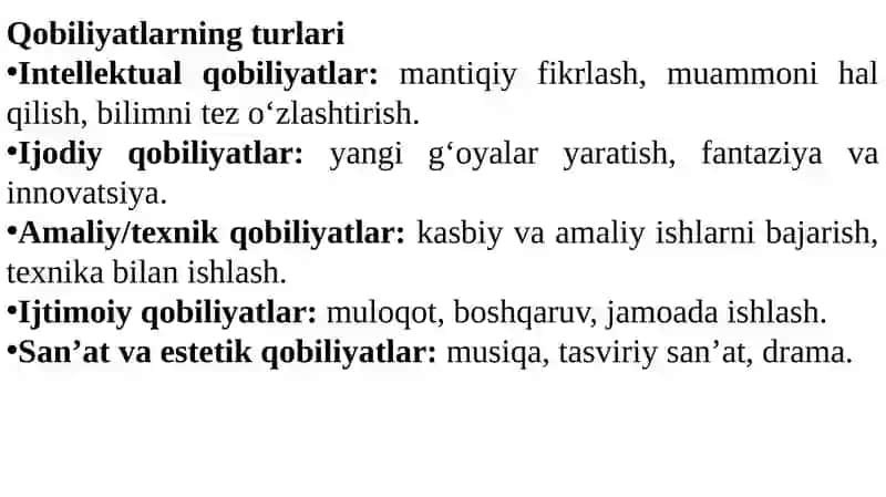 Qobilyatni o'rganish test topshiriqlarni tanlashning o'ziga xos jihatlari. 4