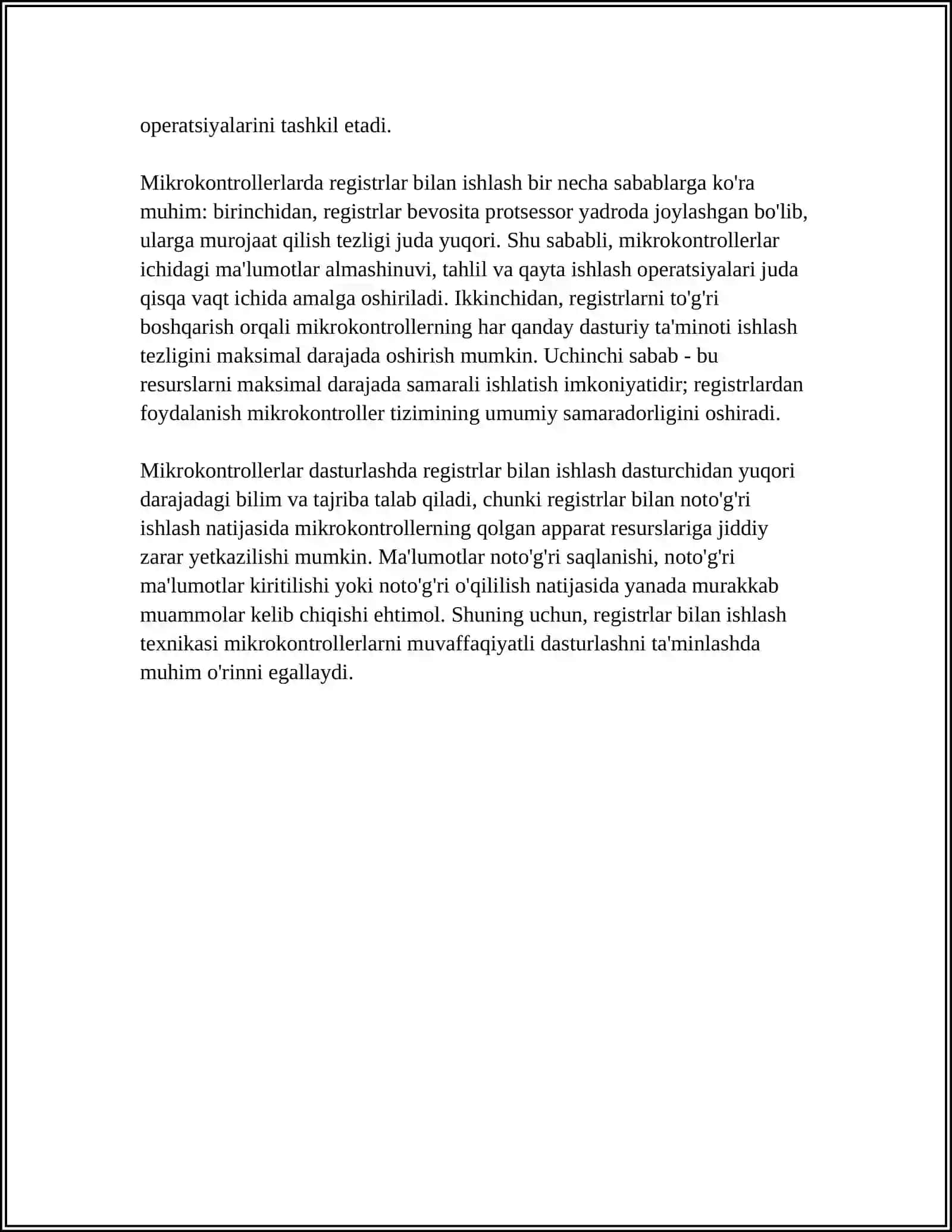 MIKROKONTROLLERLARDA REGISTRLAR BILAN ISHLASH 4