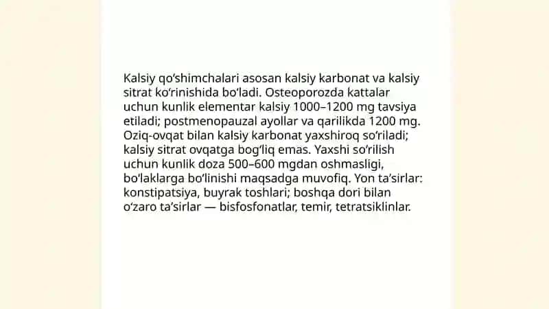 Vitaminlar. Osteoporozni davolash vositalari 4