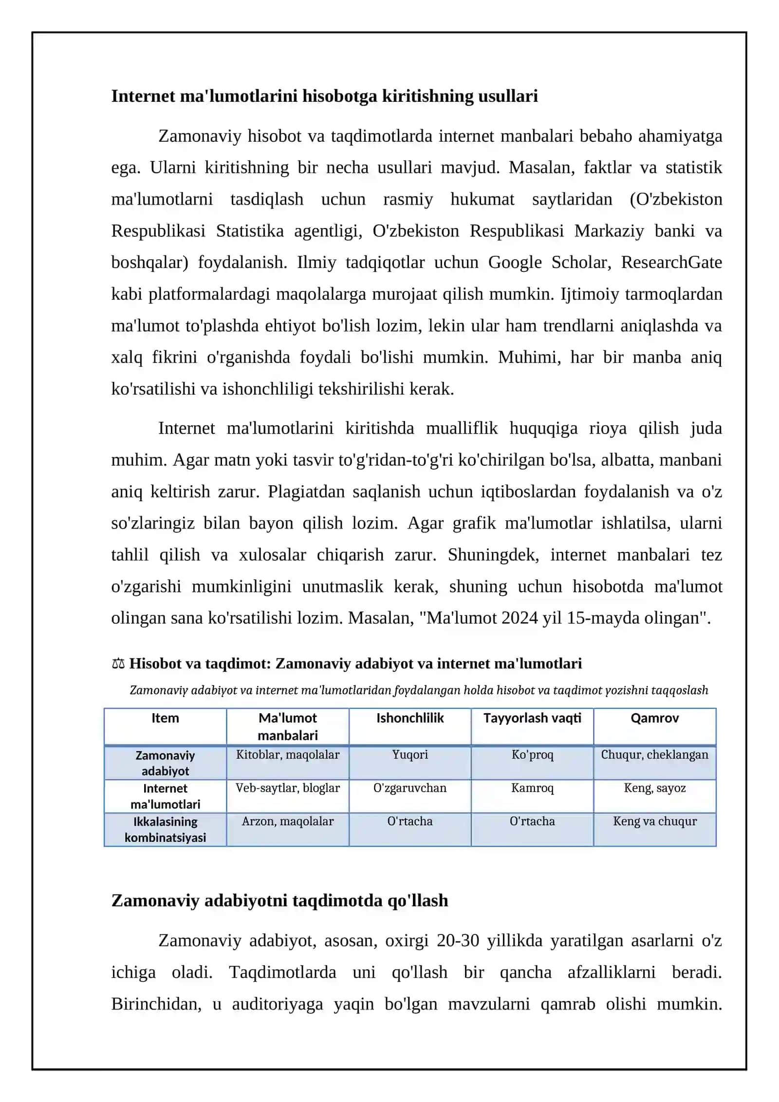 Zamonaviy adabiyot va internet ma'lumotlaridan foydalanish referati 4
