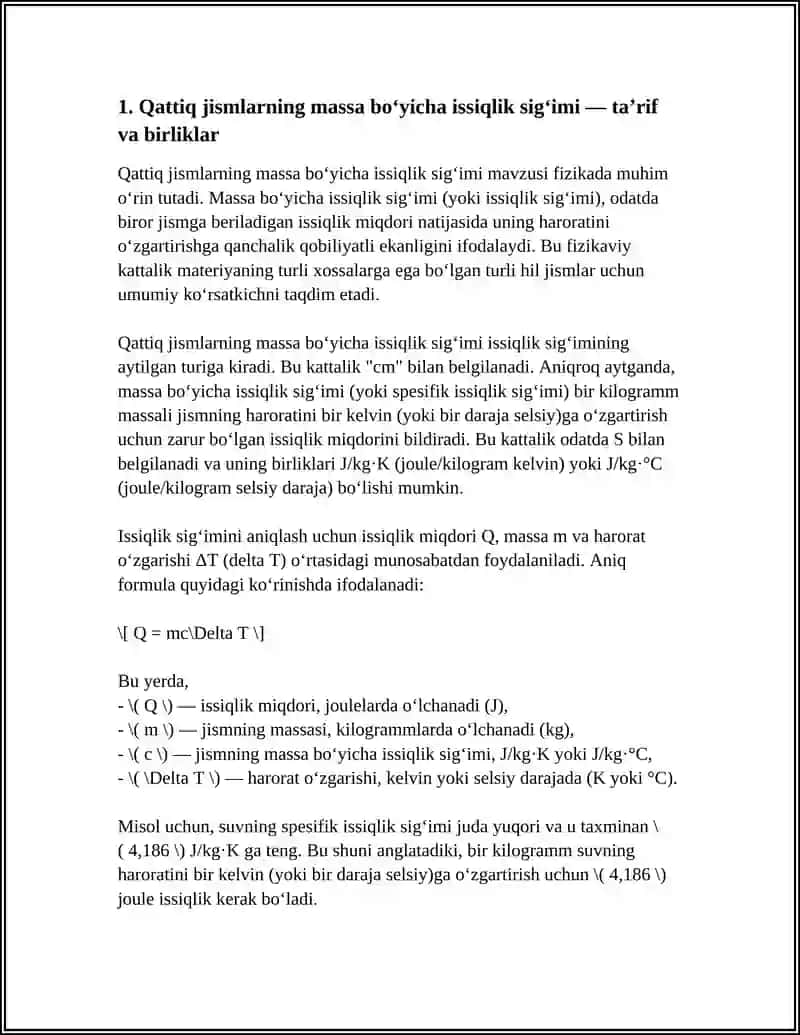 QATTIQ JISMNING ISSIQLIK SIG’IMI.ERISH VA QOTISH. BUG’LANISH VA KONDENSATSIYA 4