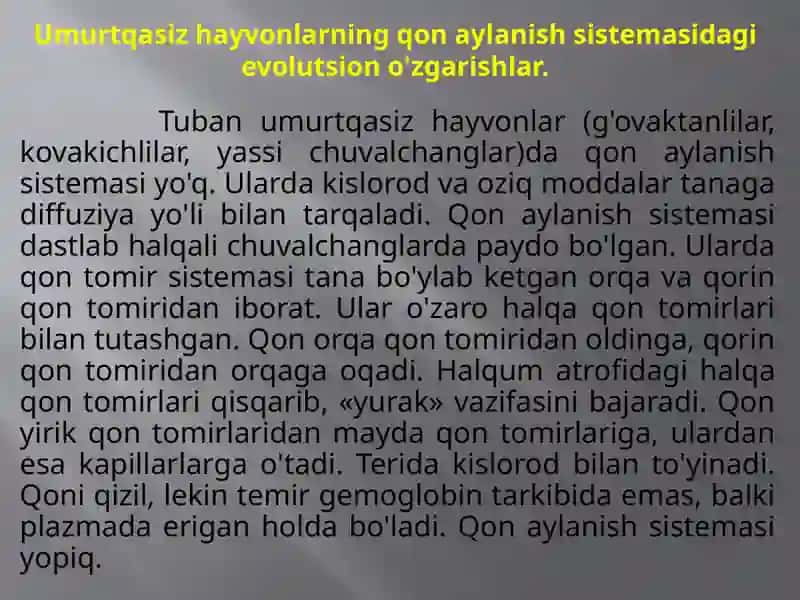 HAYVONLARNING QON AYLANISH ORGANLARI EVOLUTSIYASI 4