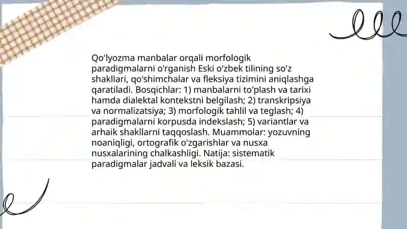 Eski o'zbek tilining grammatik quilishiga doir manbalar bilan tanishish 4