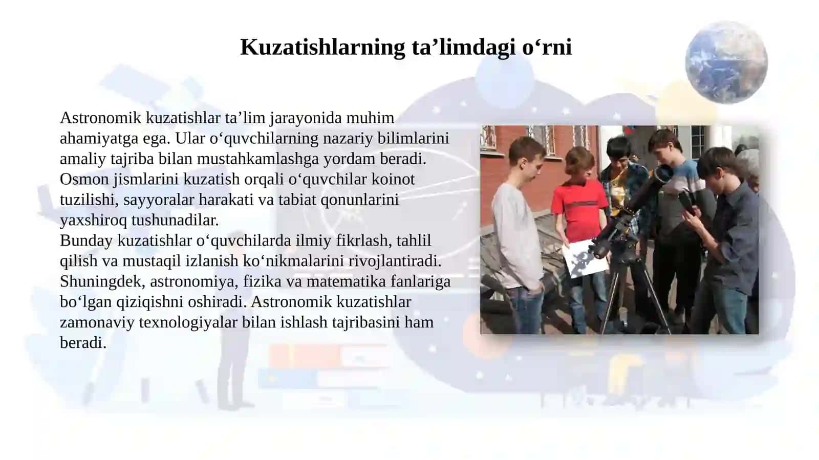 Ta’limmuassasalaridaastronomikkuzatuvlarningahamiyati 4
