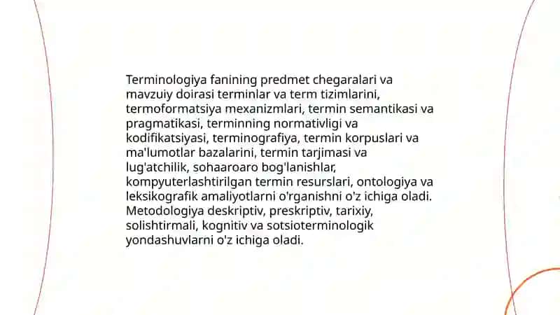 Terminologiya fanining obyekti, maqsadi va vazifalari 4