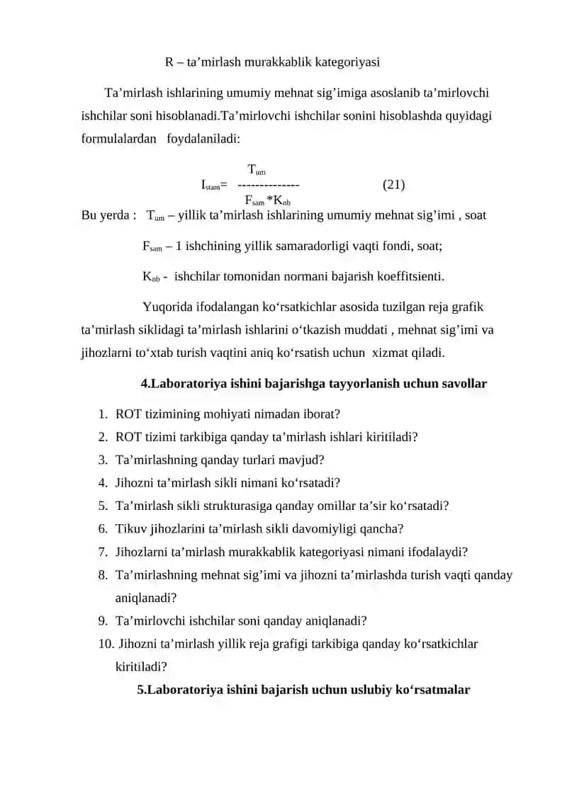 JIHOZLARNI TA’MIRLASH REJALI OGOHLANTIRUVCHI TA’MIRLASH REJA GRAFIGI 4